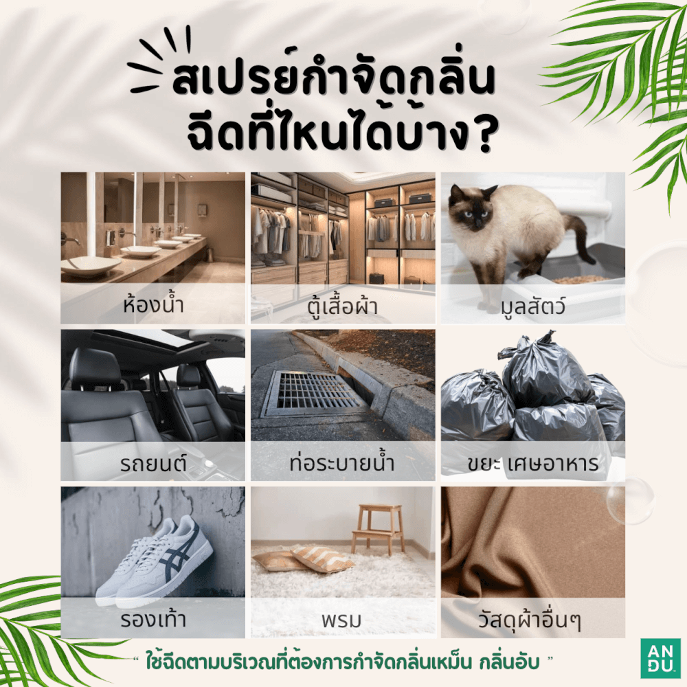 สเปรย์ดับกลิ่น สูตรออแกนิค อันดู (ANDU) กำจัดกลิ่นเหม็น กลิ่นอับ